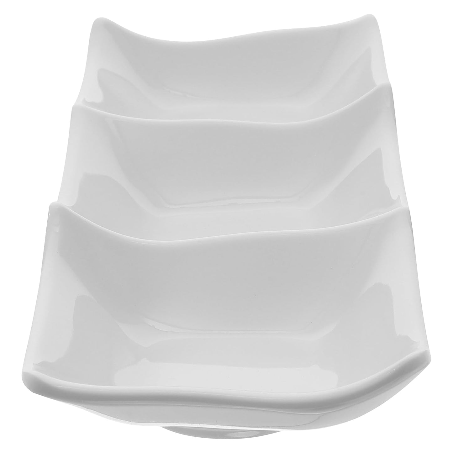 STOBAZA Three-Grid Ceramic Dipping Sauce Dish 9.84X3.54X0.98In Reusable Appetizer Serving Plate for Kitchen Dining Table Condiment Storage