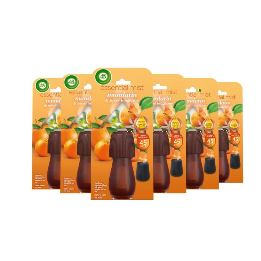 Air Wick Essential Mist Refills, Mandarin & Sweet Orange, Pack 6 x 20ml, Natural Essential Oils, Last up to 270 Days, Air freshener