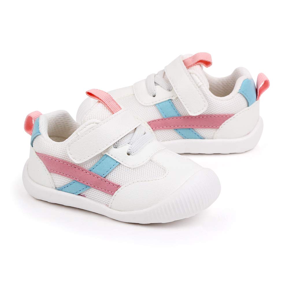 MK MATT KEELY Baby Boys Girls First Walking Shoes Toddler Anti-Slip Soft PU Leather Prewalker Sneakers,Size 3.5 UK Child,Pink