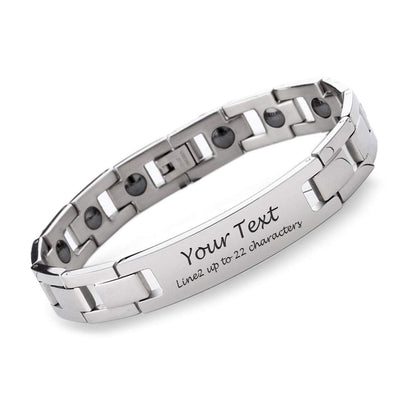 howson london Personalised Men's Magnetic Bracelet Name Engraved Bracelet with Gift Box Titanium Steel Magnet Wristband for Daddy Gifts for Christmas (Silver)