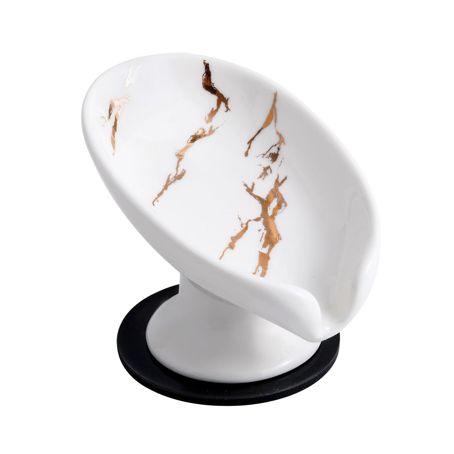 Agyiuns Soap Dish, Soap Holder Self Draining Leaf Shape Soap Dishes，White and Gold Marble Pattern Ceramic Draining Soap Tray for Shower, Bathroom Sink, Kitchen (Small Size-Marble White, 1)