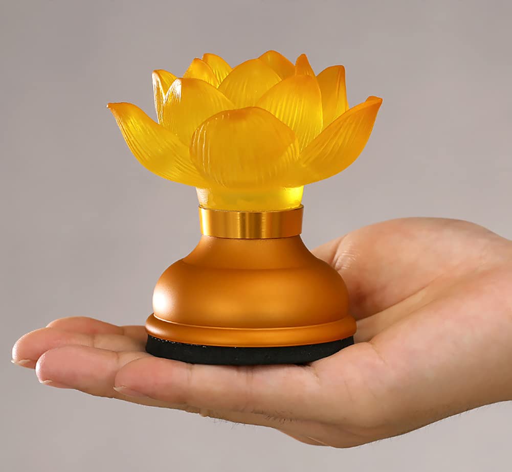 Omeet 1Pair - LED Glazed Lotus Buddhist Lamp, Light offering Before Buddha, USB Rechargeable Lotus Light, Temple Decoration & Faith Supplies - 3.5 inches
