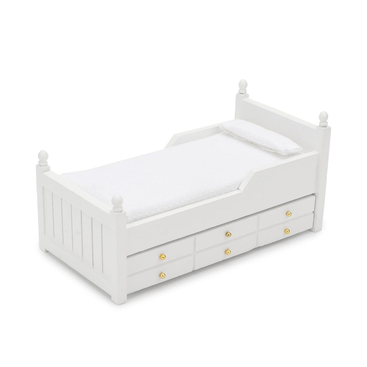 Miniature Table 1:12 Furniture & Dollhouse Miniature Bed with Drawer 1:12 Wooden Furniture European Bedroom Bedding Furniture Accessories with Pillow & Mattresses
