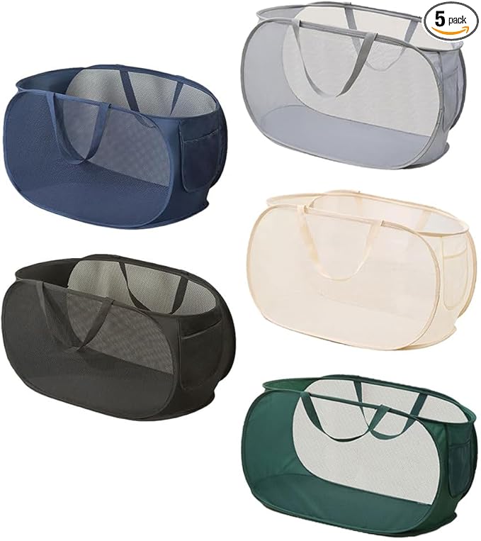 5 Pcs Collapsible Laundry Baskets, Opening Laundry Hamper, Foldable Laundry