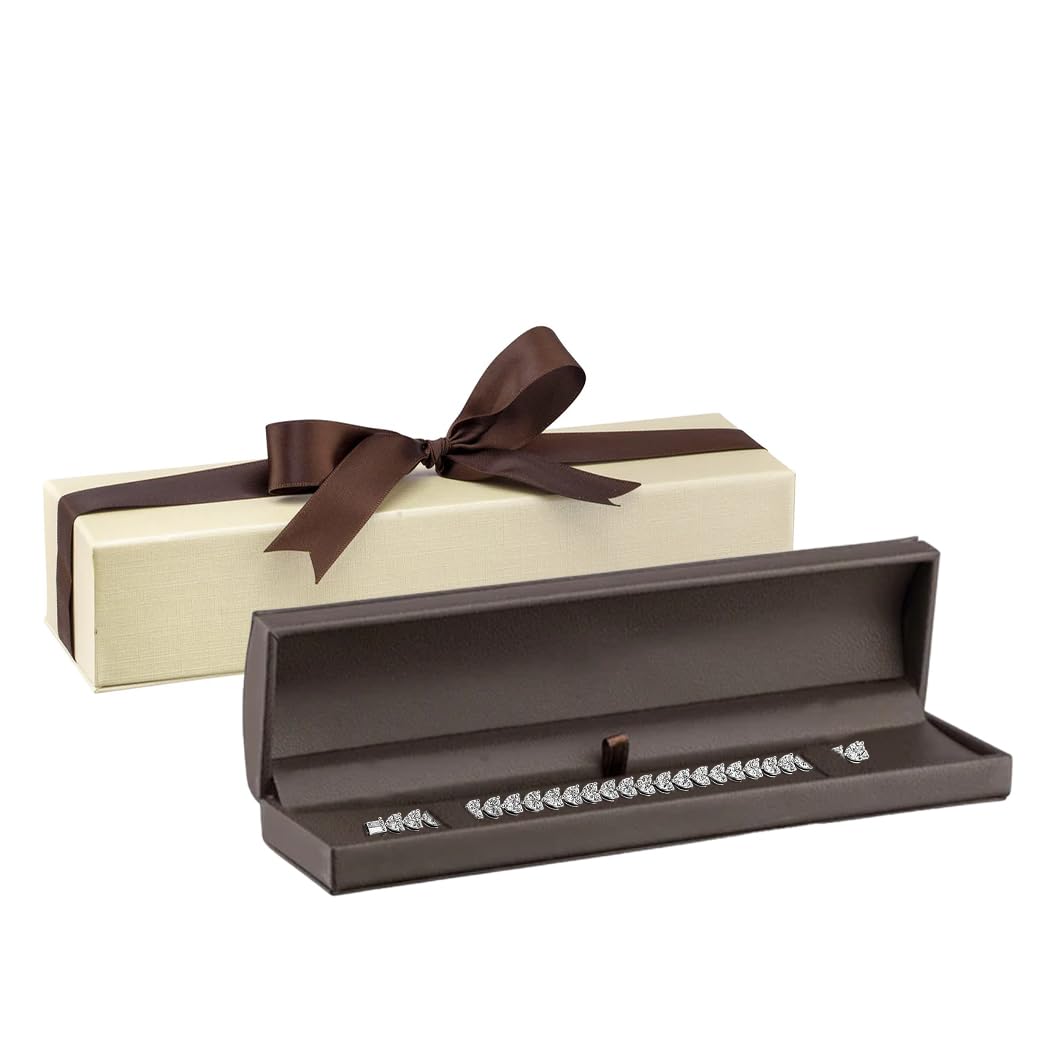 ALLUREPACK Dome-Shape Leather Bracelet Box for Women & Men – Jewelry Gift Box Ideal for Bracelet Case, Necklace, Chain – Bracelet/Necklace Box with Cream Ribbed Outer Box & Matching Bow Ribbon