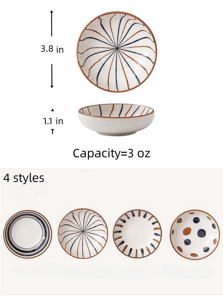 yaocoral 4 Pack 3 oz Cute Japanese Soy Sauce Dish Small Dipping Sauce Bowls Ceramic Sushi Dipping Bowls for Sushi,Side Dish,Ketchup,Dips,Condiment,Snack,BBQ Party