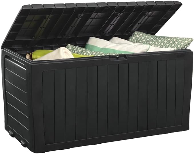 Keter Marvel Plus 71 Gallon Resin Outdoor Storage Box for Patio, Balcony & Garden – Weather‑Resistant Deck Box for Cushions, Pillows, Pool Floats & Tools, Dark Grey