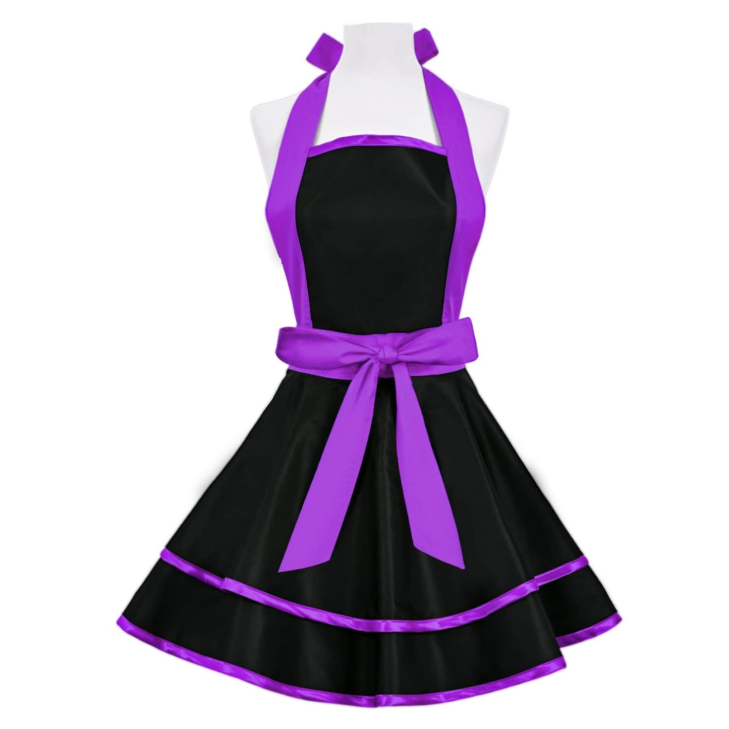 Violet Mist Cute Lovely Retro Aprons for Women Girls Lady Sexy Vintage Aprons Black Purple Vintage 50s Apron Halloween Christmas Apron Cooking Kitchen Ruffle Apron for Housewife Waitress Mother's Gift