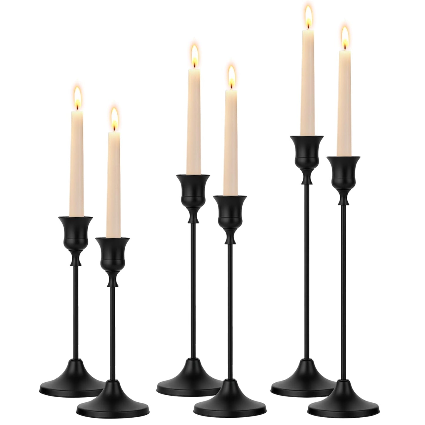 Oakernel Black Taper Candle Holders 2 Sets(6 Pcs) - Tall Metal Candlestick Holders for Table Centerpiece, Formal Dinner, Wedding, Fireplace Mantel Decor, Fits 3/4 Inch Thick Candles