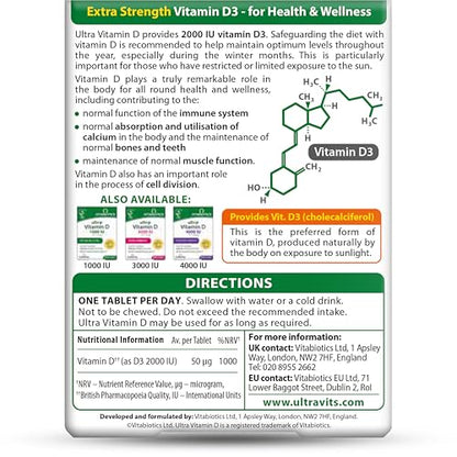 Vitamin D Tablets 2000IU, Vitabiotics Ultra-96 Count 1-Pack