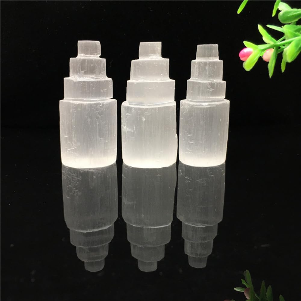 Natural Selenite Crystal Selenium Skyscraper Tower Carving Statue Home Decoration Stone Gypsum Tower for Home Decor Ornaments (15cm-1pcs)