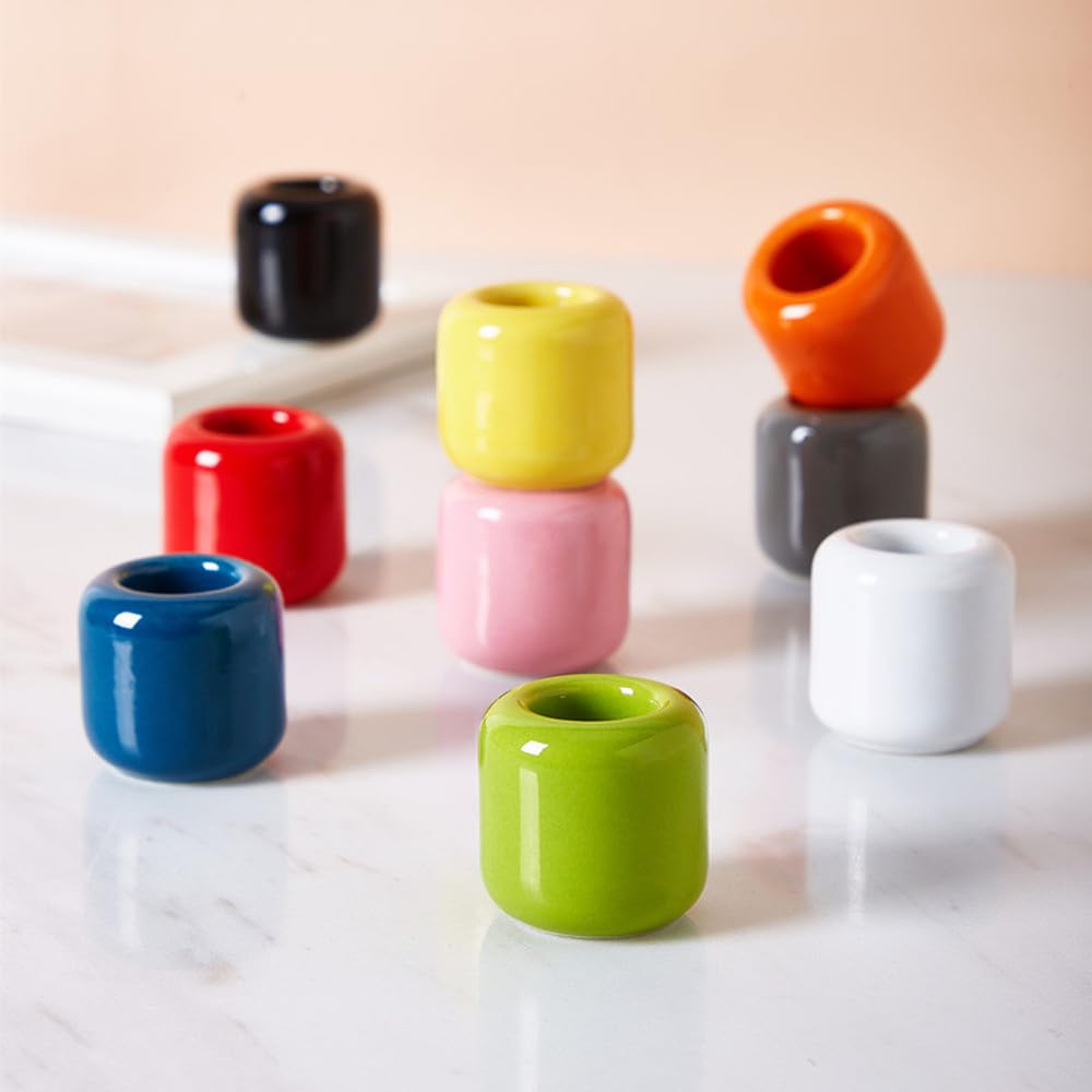 10 Pcs Ceramic Chime Candle Holders, 0.7 Inch Diameter, Home Small Candle Holders for Casting Chimes, Rituals, Spells, Vigil, Wiccan Supplies & More (Ceramics, Multicolor)