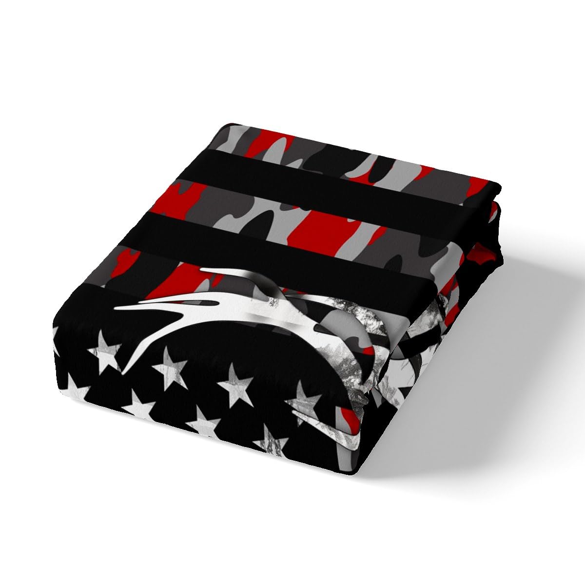 Kids Camouflage USA Flag Bed Sheet Set King Size,Wild Animal Deer Antlers and Trees Quality Brushed Microfiber Luxury Bedding Set, Red Camo American Flag Bedding (1 Fitted,1 Flat,2 Pillowcases)