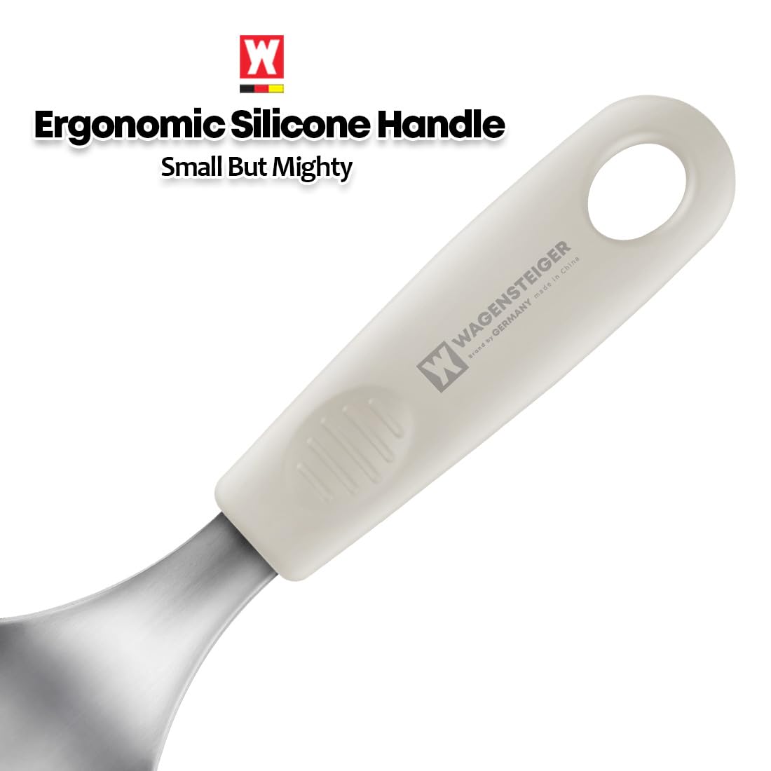 Short Stainless Steel Ladle 220mm (8.6”) – SUS304 Thick Deep Bowl Head with Soft-Grip Silicone Handle – Lightweight Mini Soup & Serving Spoon for Cooking – 5 Color Options (Ivory)