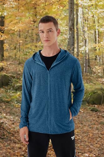 Woitury Mens UPF 50+ UV Full Zip Sun Protection Jacket Hoodie with Pockets Lightweight Fishing Hiking Cooling Shirts Dark blue 5XL