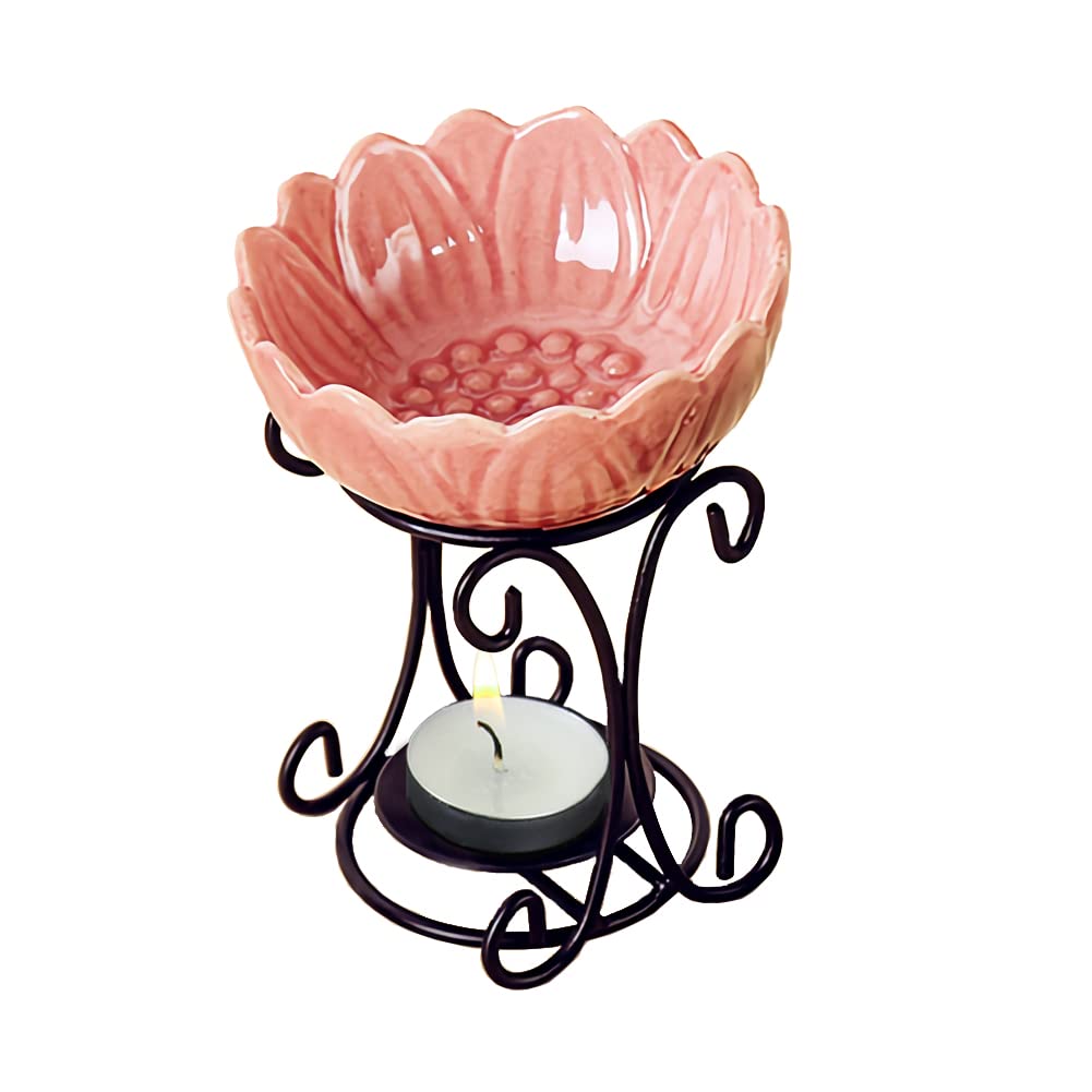 Mimeela Tealight Wax Warmer Oil Burner, Iron Wax Melter Tea Light Holder, Wax Melt Burner Candle Wax Warmer Non Electric Oil Warmer (Pink)