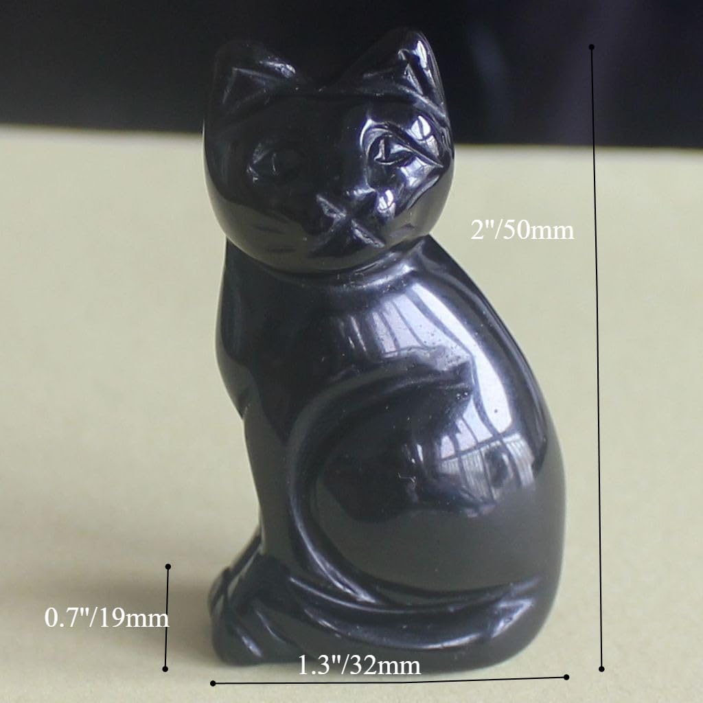Carved Black Obsidian Crystal cat Figurine Animal Statue (Black Obsidian)