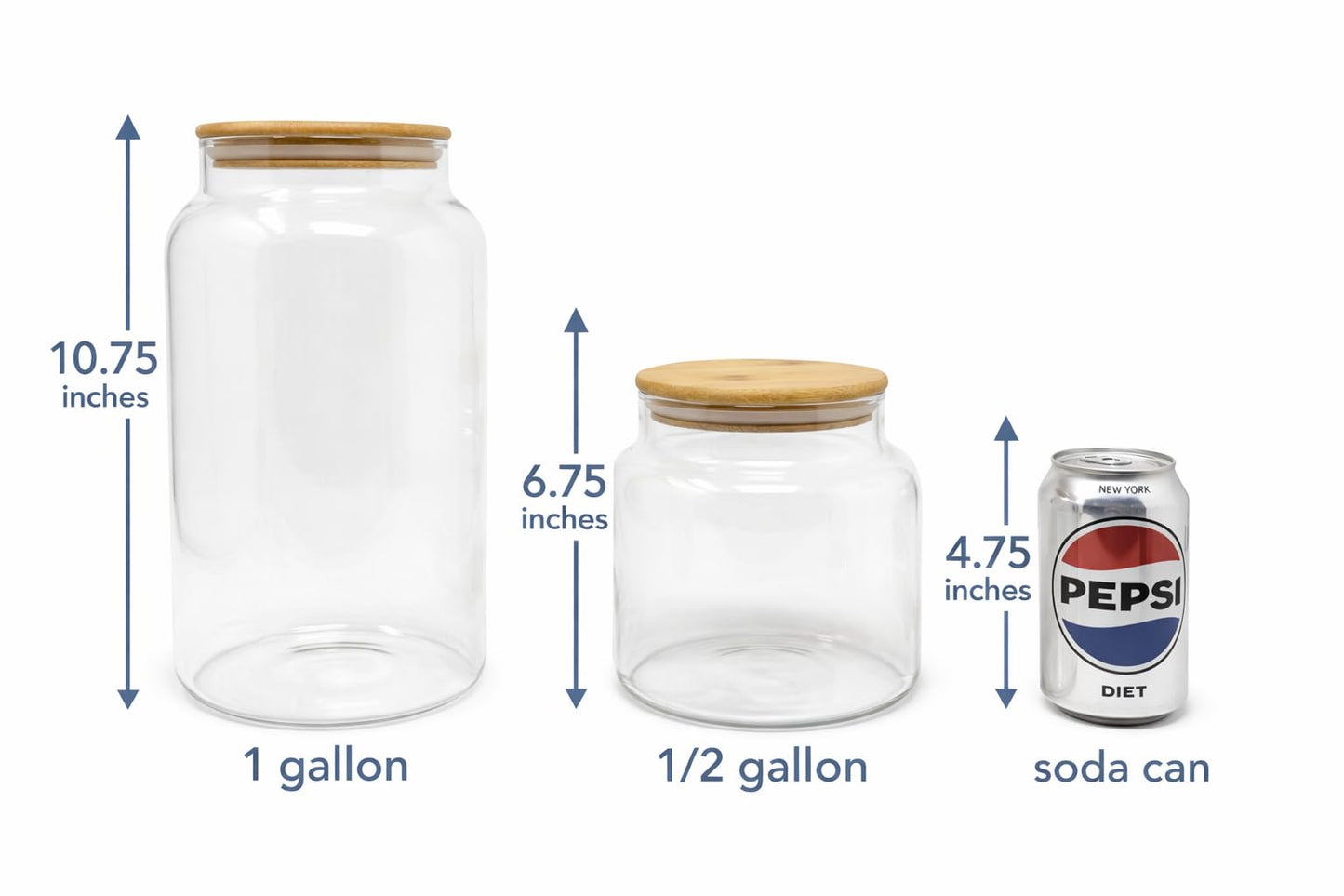 1 Gallon Glass Large Jar with Airtight Bamboo Lid - Strong Clear Borosilicate Canister for Kitchen Food Storage Organizing, Terrarium, Pantry Decorative Container & Laundry Room - Pack of 1