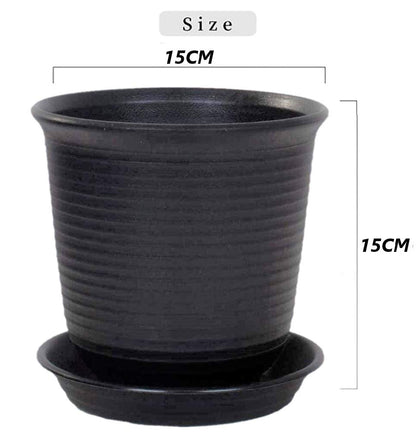 KAHEIGN 6Pcs Plastic Flower Pots, 15.5cm Thicken Plant Pots Plant Container Indoor Gardening Pot with Drainage Pallet (Black)