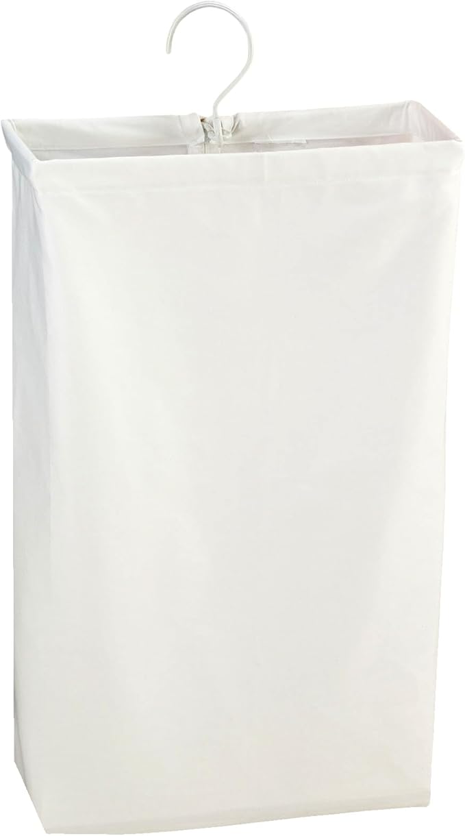 Household Essentials 148 Hanging Cotton Canvas Laundry Hamper Bag | White