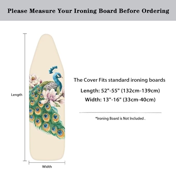 Durable Iron Board Cover Non Stick Scorch Easy-Fit Peacock Ironing Board Cover