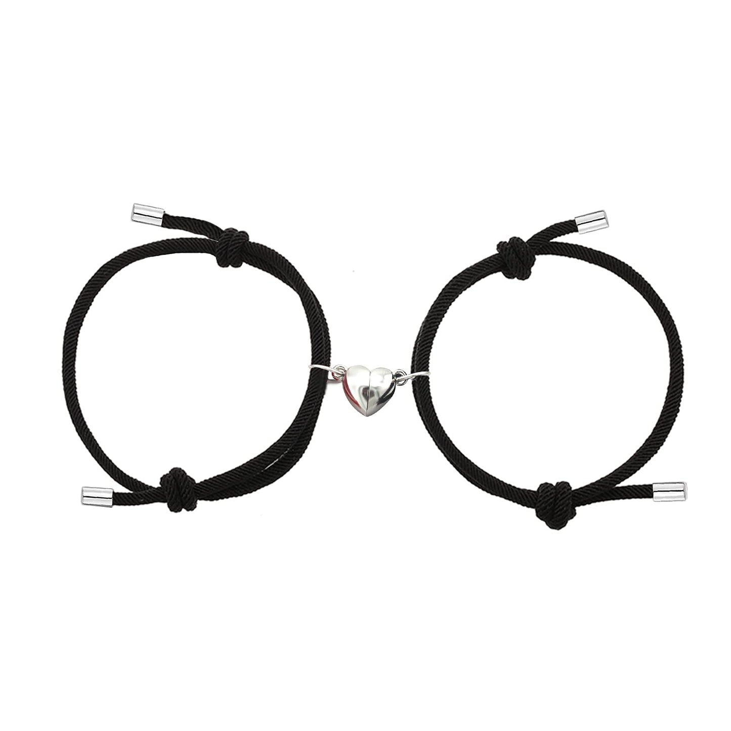 Dlihc 2pcs Couples Bracelets for Women Men, Black Matching Heart Bracelets for Couples, Valentines Gift for Boyfriend Girlfriend Best Friend