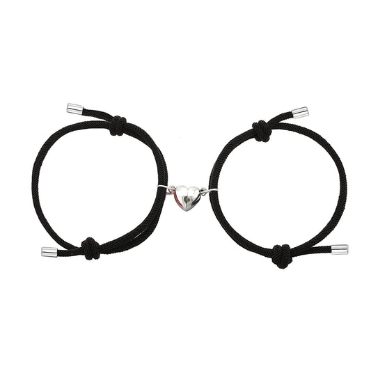 Dlihc 2pcs Couples Bracelets for Women Men, Black Matching Heart Bracelets for Couples, Valentines Gift for Boyfriend Girlfriend Best Friend