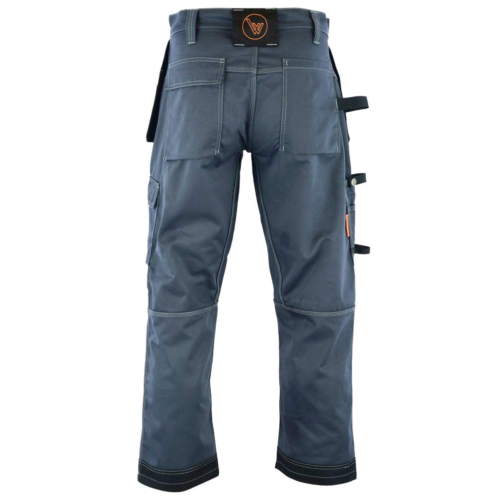 WrightFits Men Pro Builder Work Trousers Grey - Heavy Duty Safety Combat Cargo Pants - Multi Pockets - Knee Pad Pockets - Triple Stitched - Durable Workwear (30W to 42W) (32W X 31L)