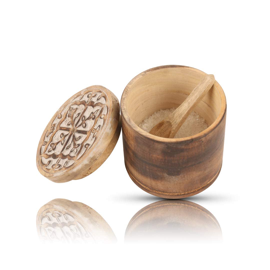Decorative Rustic Wooden Sugar Bowl With Lid Wide Mouth Candy Treat Jar Spice Jar Holder Condiment Nuts Serving Bowl Pot Salt Spice Herb Loose Leaf Tea Storage Container Novelty Home & Kitchen