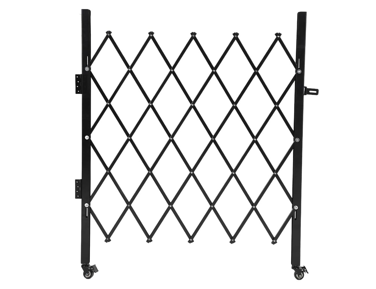 Single Folding Security Gate – 63.4" H × 70" W, Heavy-Duty Steel Scissor Gate with 360° Casters, Lockable Retractable Barricade for Courtyards, Garages, Pools & Gardens