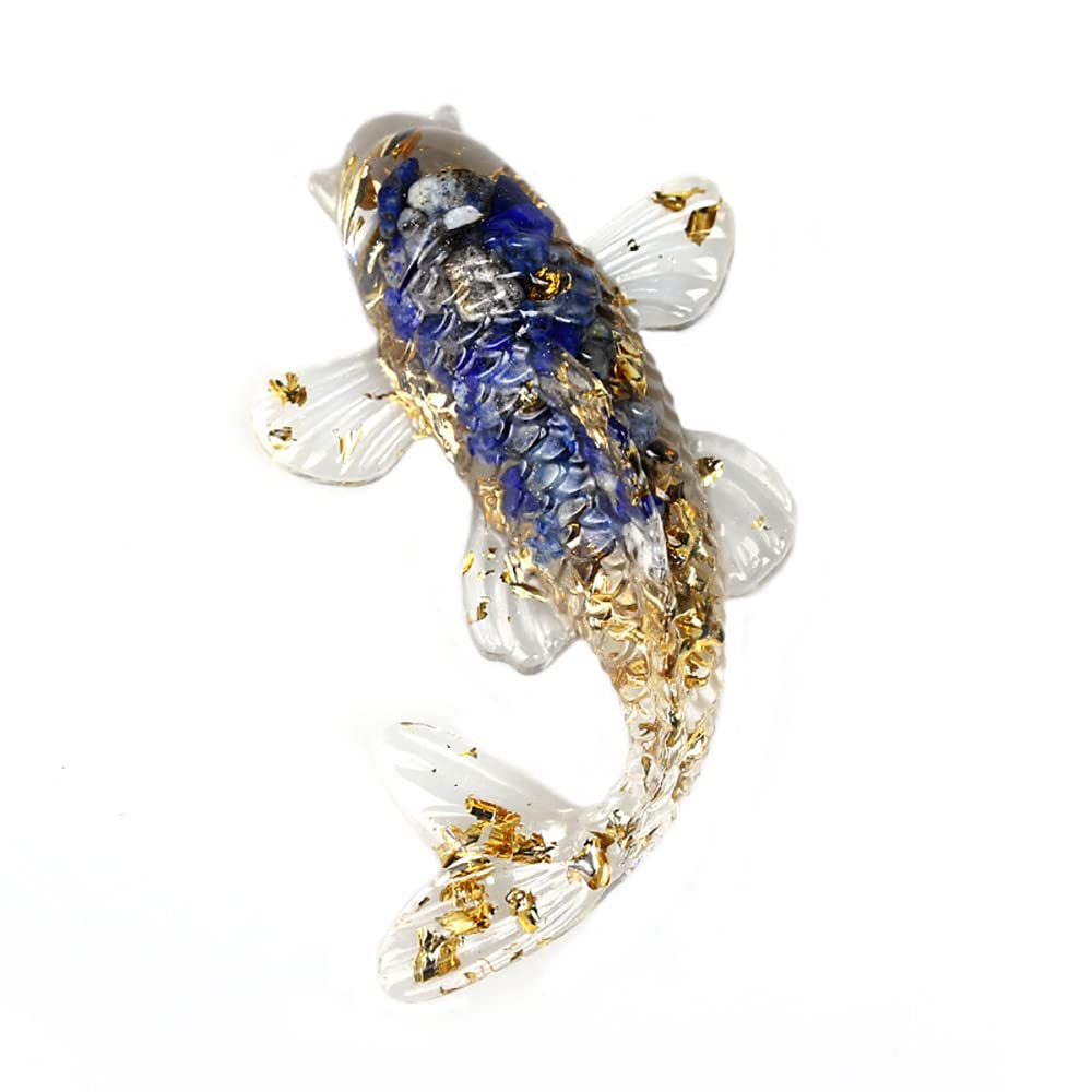 DIYOMR Set of 6 Crystals Fish Hand-dripped Resin Fused with Colorful Crystal Rocks Stones Fake Gold Coins,Blessed Carp Bring Luck Wealth,DIY Home Wall Desk Decor