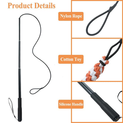ASOCEA Flirt Pole for Dogs，Extendable Teaser Wand Pet Flirt Stick Outdoor Interactive Toy with 2 Chasing Tail Chewing Cotton Rope for Small Medium Large Dogs Training Pulling