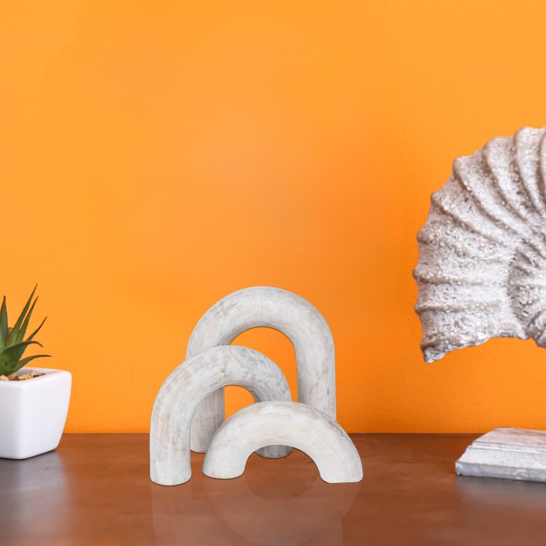 Homebia Designs Decorative Wood U Shape Set of 3 - Large - 6.5 Inch, Medium - 5 Inch, Small - 3 Inch - White Wash