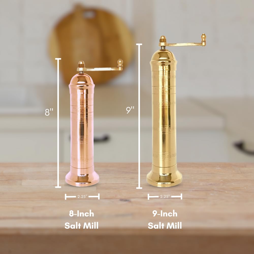 Alexander Home Original Greek Salt Mill, 9-Inch Brass – European Manual Salt Grinder Refillable