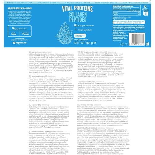Vital Proteins Collagen Peptides Powder Supplement (Type I, III), Unflavoured Hydrolyzed Collagen-Hair, Skin, Nail Support Supplement, Paleo, gluten free, Non-GMO, 20g per Serving 264g Canister, 1Pack