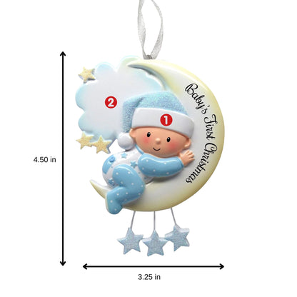 2025 Baby’s First Christmas Ornament – Baby Boy on Moon - Personalized Holiday Keepsake – Custom My 1st Christmas Ornament for Baby & Grandbaby – Engraved Gift for Newborn’s 1st Xmas