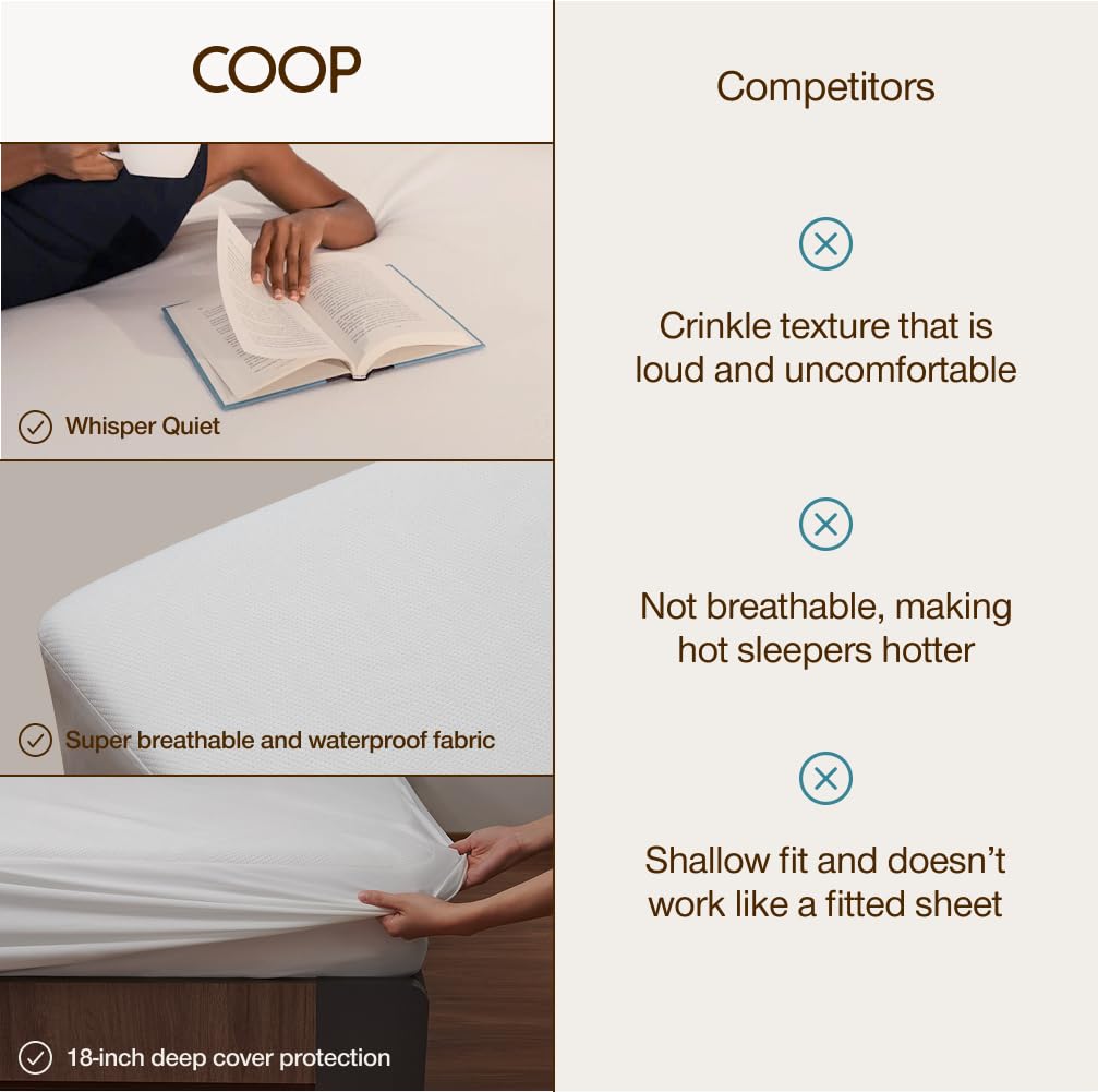 Coop Home Goods Ultra-Tech Waterproof Mattress Protector Full, Smooth Top Mattress Pad, Waterproof Cover, Up to 18 Inches Deep, Machine Washable, Noiseless Comfort, Full (54x75)