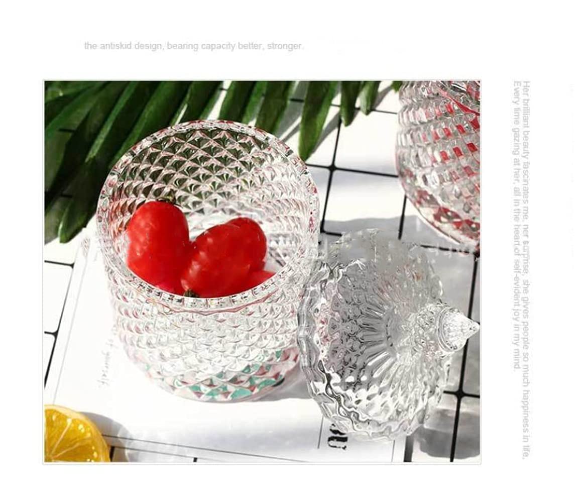 SHUILING Glass Candy Jar with Lids 300m/10OZ Glassware Crystal Candy Dishes Food Storage Container Sugar Cube Bowl Apothecary Jars for Wedding Party Display (Clear)