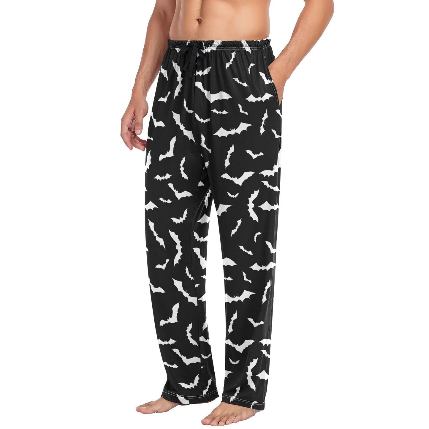 JHKKU Halloween Bats Pajama Pants for Men's Soft Comfy Sleepwear Lounge Lightweight Pj Bottoms with Pockets Drawstring, Large