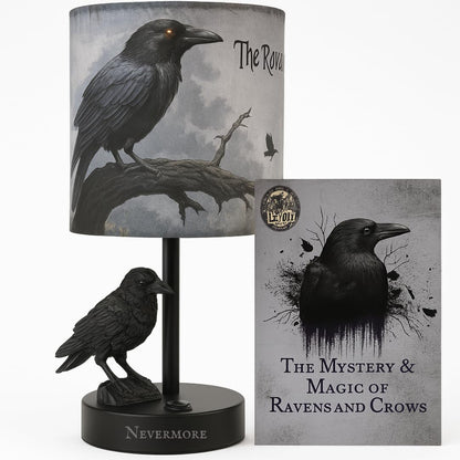 Raven and Crow Table Lamp - Valentines Goth Themed Gifts Lamp – Gothic Desk Lamp with LED Bulb – Nevermore Inspired Edgar Allan Poe Gift for Library or Bedroom - Dark Academia, Witchy, Viking Decor