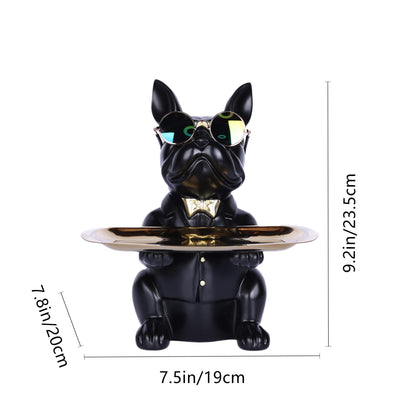 suruim French Bulldog Gifts Key Holder Candy Dish Tray Home Decor Resin Butler Statue Key Bowl Entryway Table Frenchie Dog Sculpture Dining Table Decor Office Small Object Tray (Black)