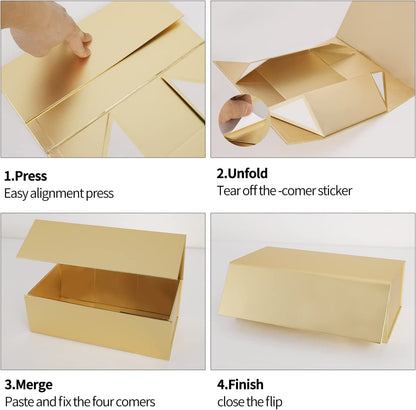 Gold Gift Boxe 12" x 6" x 4" with Magnetic Closure Lid Gift Boxes for Presents,Bridesmaid Gifts Box,Cute Box,Birthday Gift box,Luxury for Gift Packaging, Magnetic Gift Box for Wrapping Gifts (Gold/5PCS)