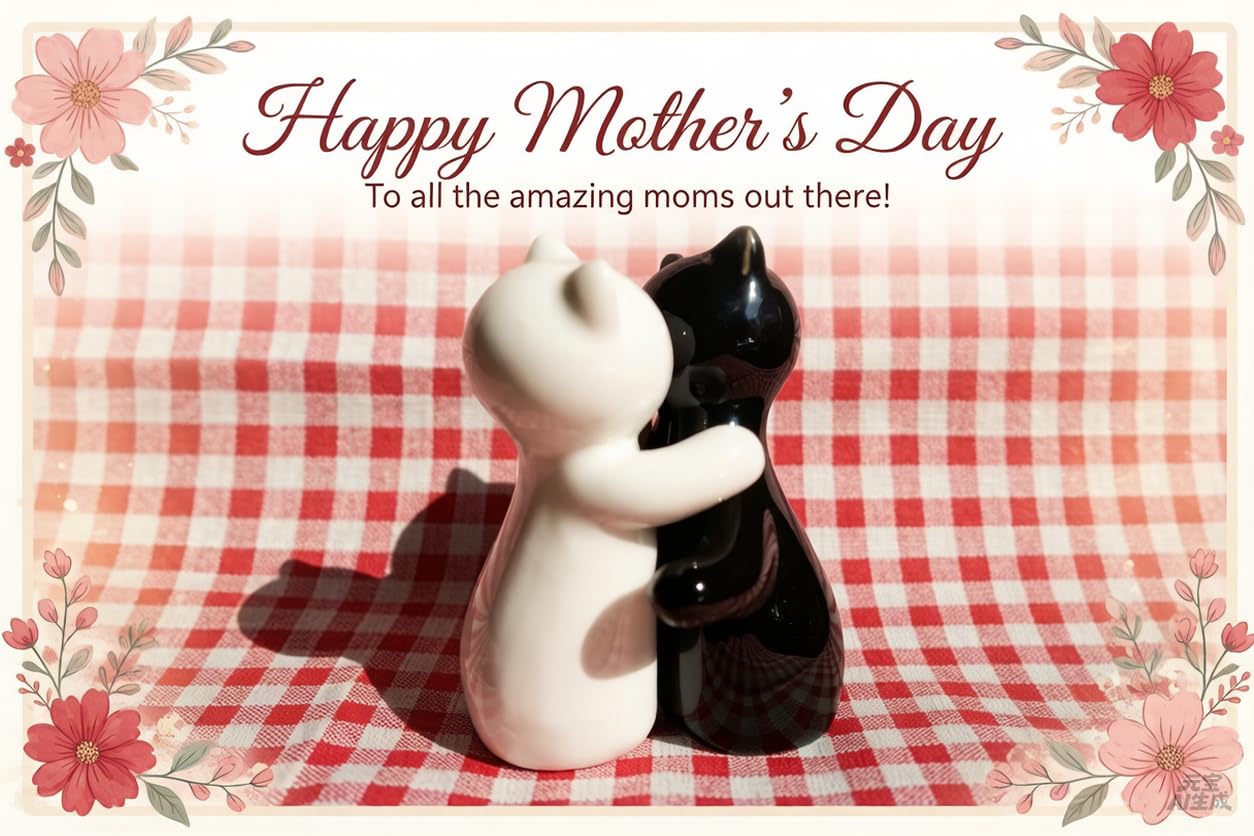 Holitika Cat Salt and Pepper Shakers, Cute Hugging Cat Couple Set, White & Black Set, Easy to Refill & Dispense (Seasoning & Spice) - Perfect for Gift, S1