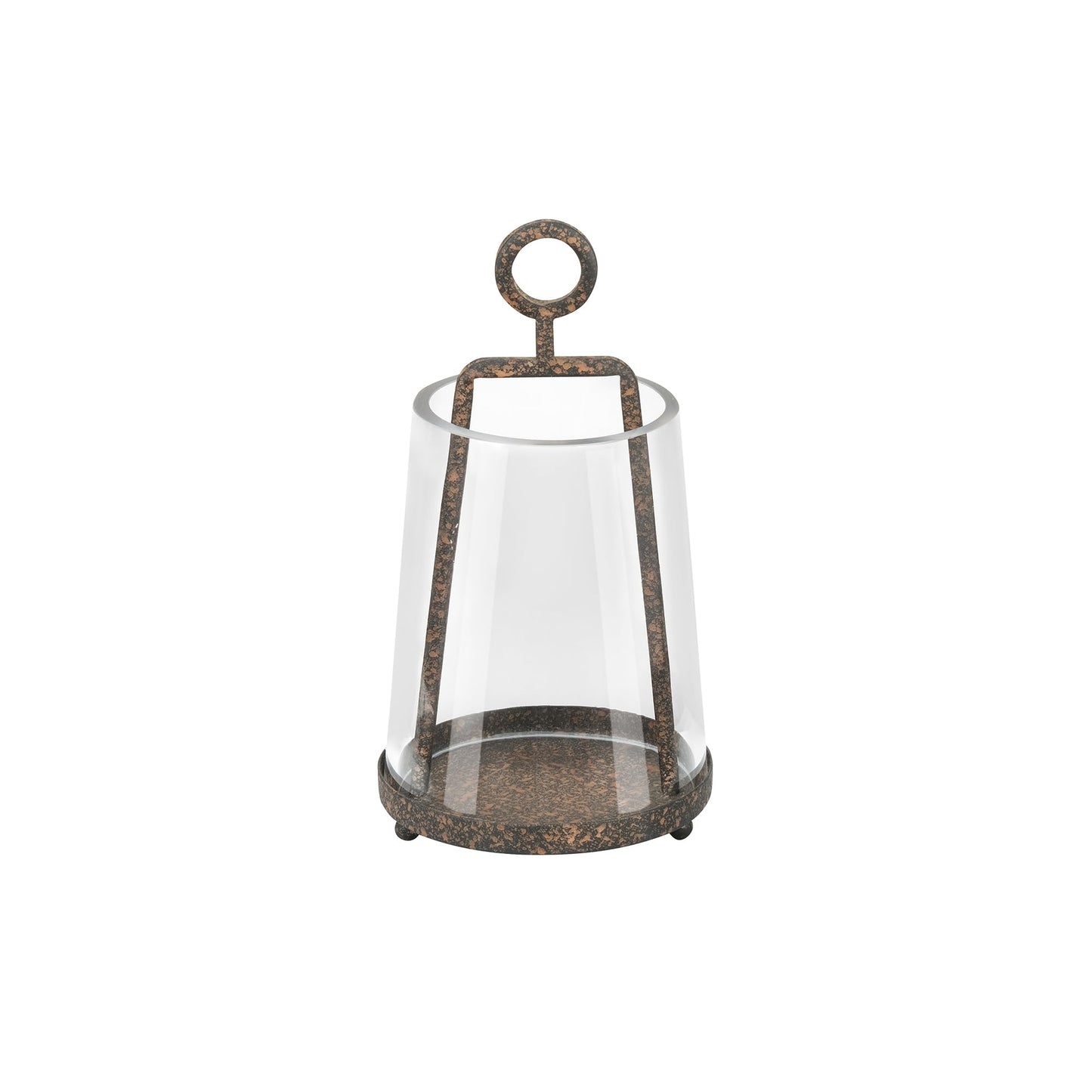 Twakutwaku 4" Wide Modern Farmhouse Metal Hurricane Candle Holder with Handmade Sturdy Glass Sleeve in Rustic Brown for 2" Pillar Candle & Plants, Glass Hurricane Lantern, Industrial, Minimalistic