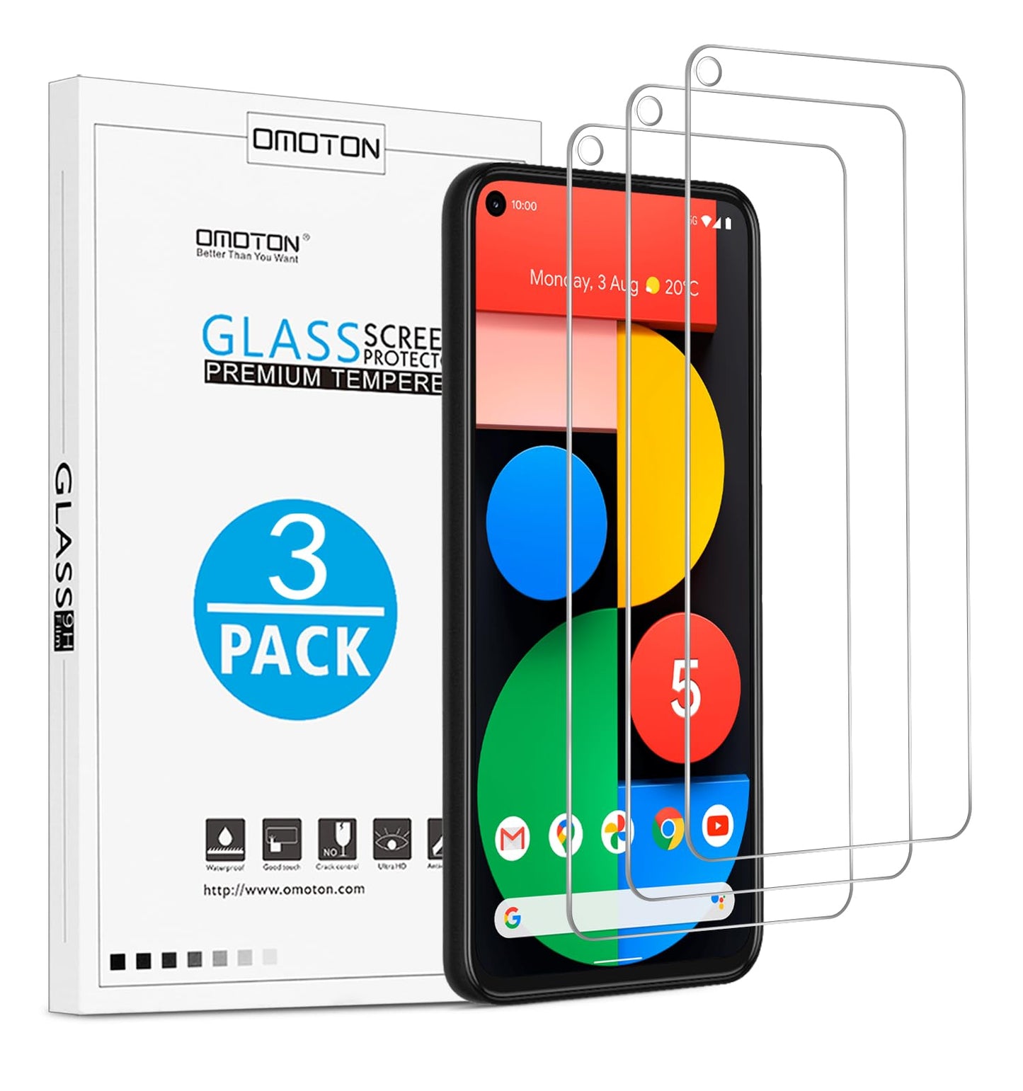 OMOTON 3+2 Pack for Google Pixel 9 Pro XL Screen Protector 6.8 Inch, 3 Tempered Glass Film & 2 Camera Lens Protector, Bubble-free, HD Clear, Not for 9 Pro/ 9