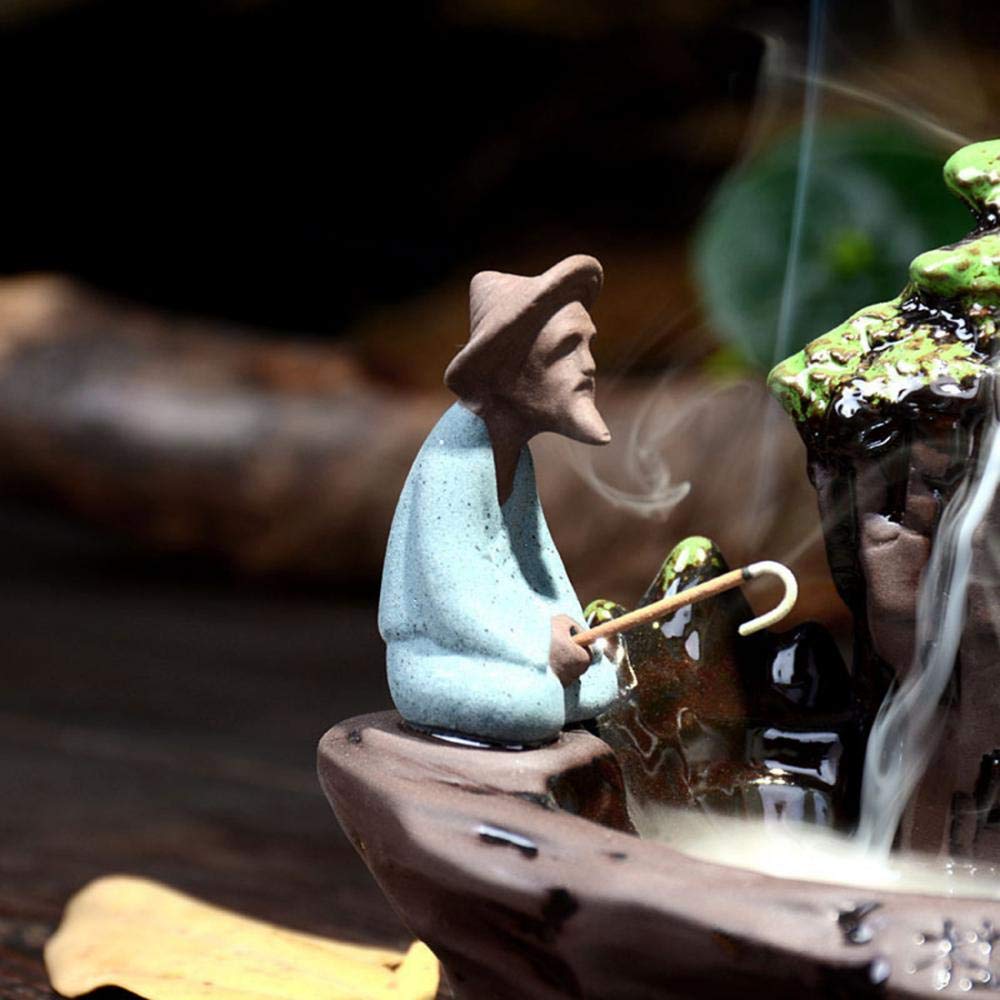 HEASEA Guilin Scenery Incense Burner, Ceramic Backflow Incense Holder with 10PCS Incense Cones for Home Decor Yoga