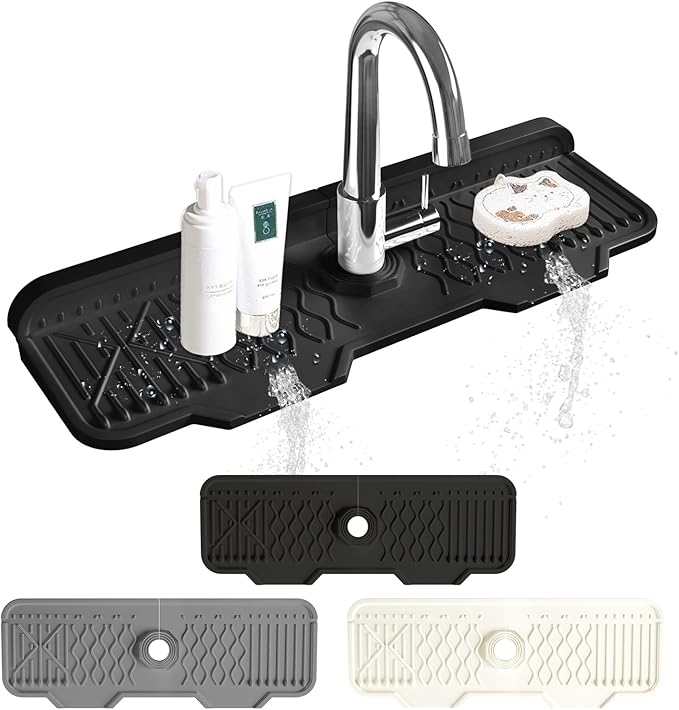 Kitchen Sink Accessories -17" x 6'' Sink Splash Guard, Silicone Sink Mat Splash