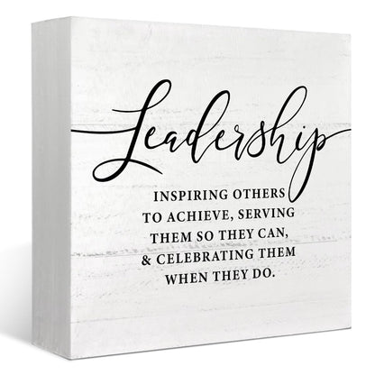 FLVGE Gifts for Leader Boss Mentor Leadership,Thank You Appreciation Gifts for Leader Teachers,Leadership Inspiring Others to Achieve Wooden Box Sign Desk Decor,Inspirational Office Decor,5x5