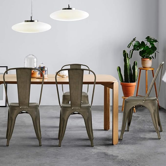 FDW Metal Chair Dining Chair Set of 4 Patio Chair Home Kitchen Chair 18 Inch Seat Height Dinning Room Chair Stackable Metal Bar Chairs Indoor Outdoor Chairs Tolix Bar Side Chair Dining Chair