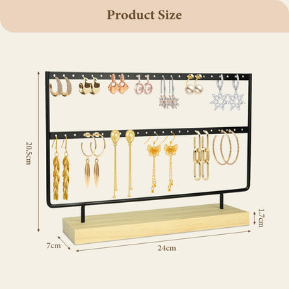 FjiProu Jewelry Organizer Stand, Double Layer Necklace Holder with Tray, Jewelry Tree Stand for Bracelet Necklaces Earrings Rings Bracelet Earring Storage Vanity Dresser Bathroom Sink Dorm Room Black